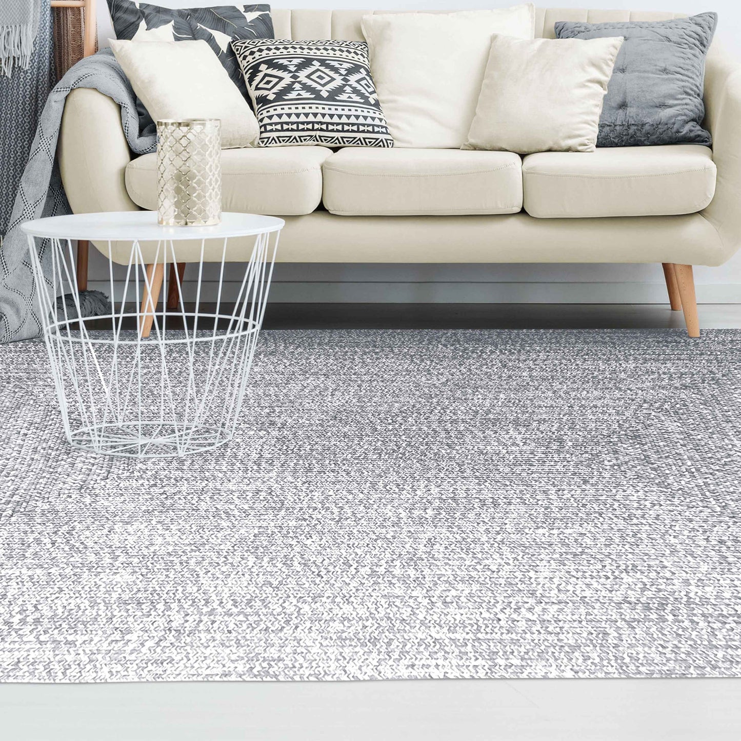 Multi Toned Braided Area Rug Bohemian Indoor Outdoor Rugs - Slate-White