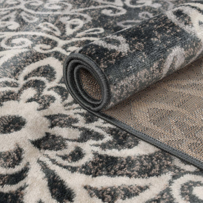 Leigh Traditional Floral Scroll Indoor Area Rug or Runner Rug Or Door Mat - Slate