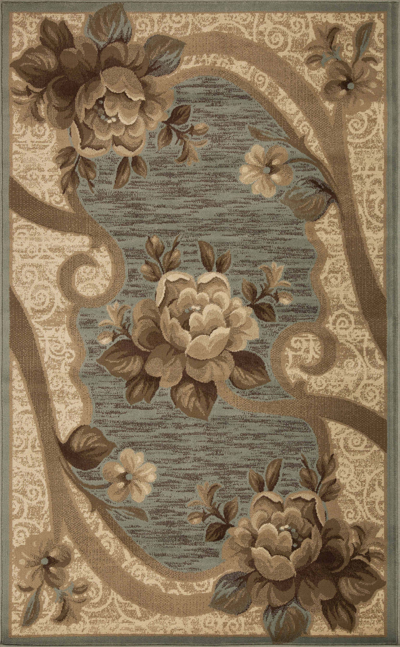 Rinceau Traditional Oversized Floral Border Indoor Area Rug or Runner - Slate