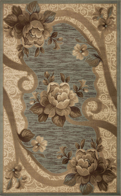Rinceau Traditional Oversized Floral Border Indoor Area Rug or Runner - Slate