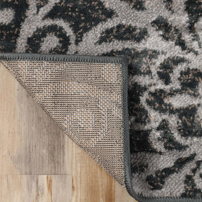 Leigh Traditional Floral Scroll Indoor Area Rug or Runner Rug Or Door Mat - Slate