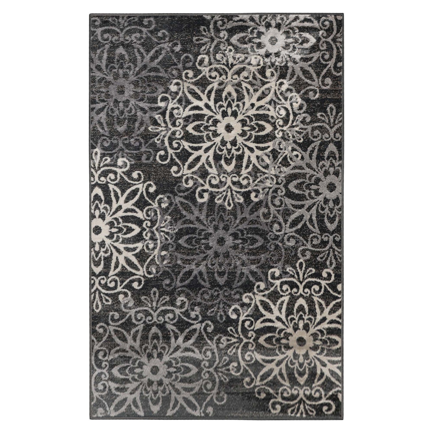 Leigh Traditional Floral Scroll Indoor Area Rug or Runner Rug Or Door Mat - Slate