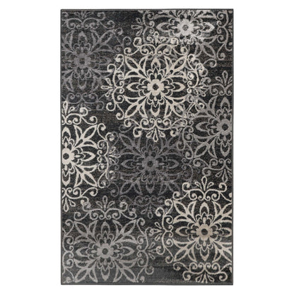 Leigh Traditional Floral Scroll Indoor Area Rug or Runner Rug Or Door Mat - Slate