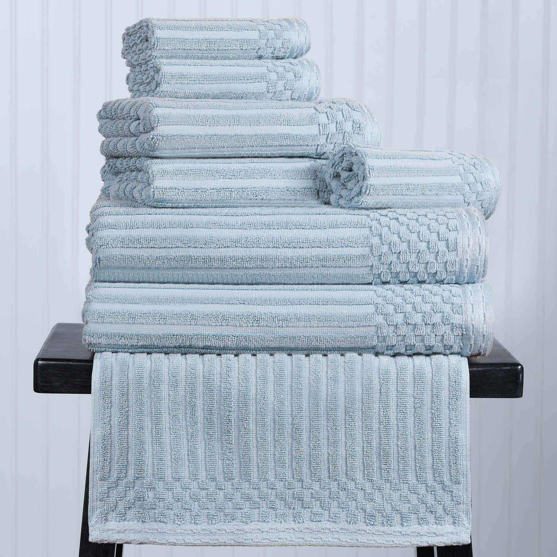 Ribbed Textured Cotton Medium Weight 8 Piece Towel Set - SlateBlue