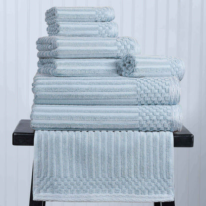 Ribbed Textured Cotton Medium Weight 8 Piece Towel Set - SlateBlue