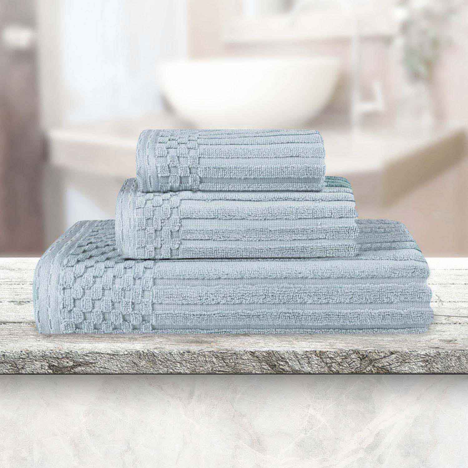 Soho Ribbed Cotton Absorbent 3 Piece Assorted Towel Set - SlateBlue