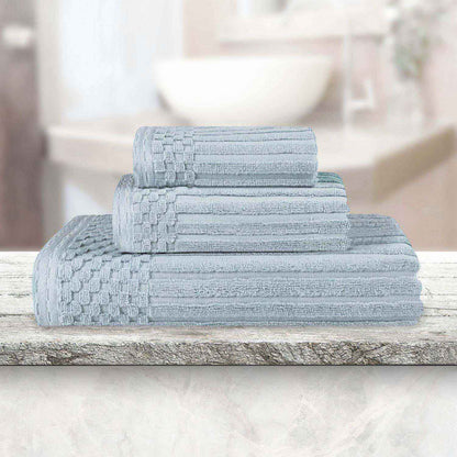 Soho Ribbed Cotton Absorbent 3 Piece Assorted Towel Set - SlateBlue