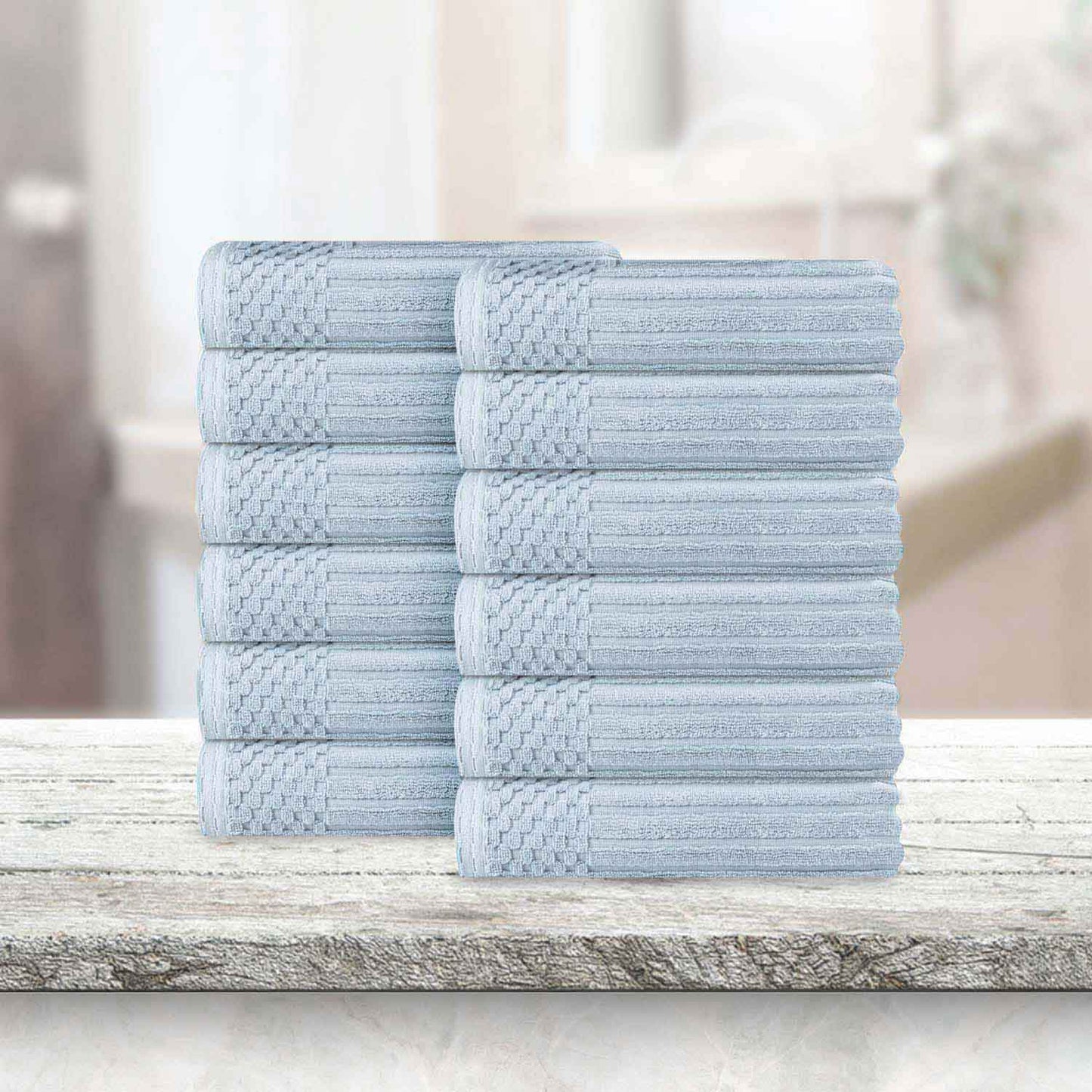 Soho Ribbed Cotton Absorbent Face Towel / Washcloth Set of 12 - SlateBlue