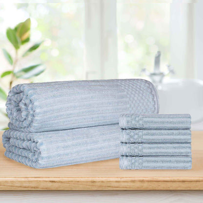 Superior Soho Ribbed Textured Cotton Ultra-Absorbent Hand Towel and Bath Sheet Set - SlateBlue