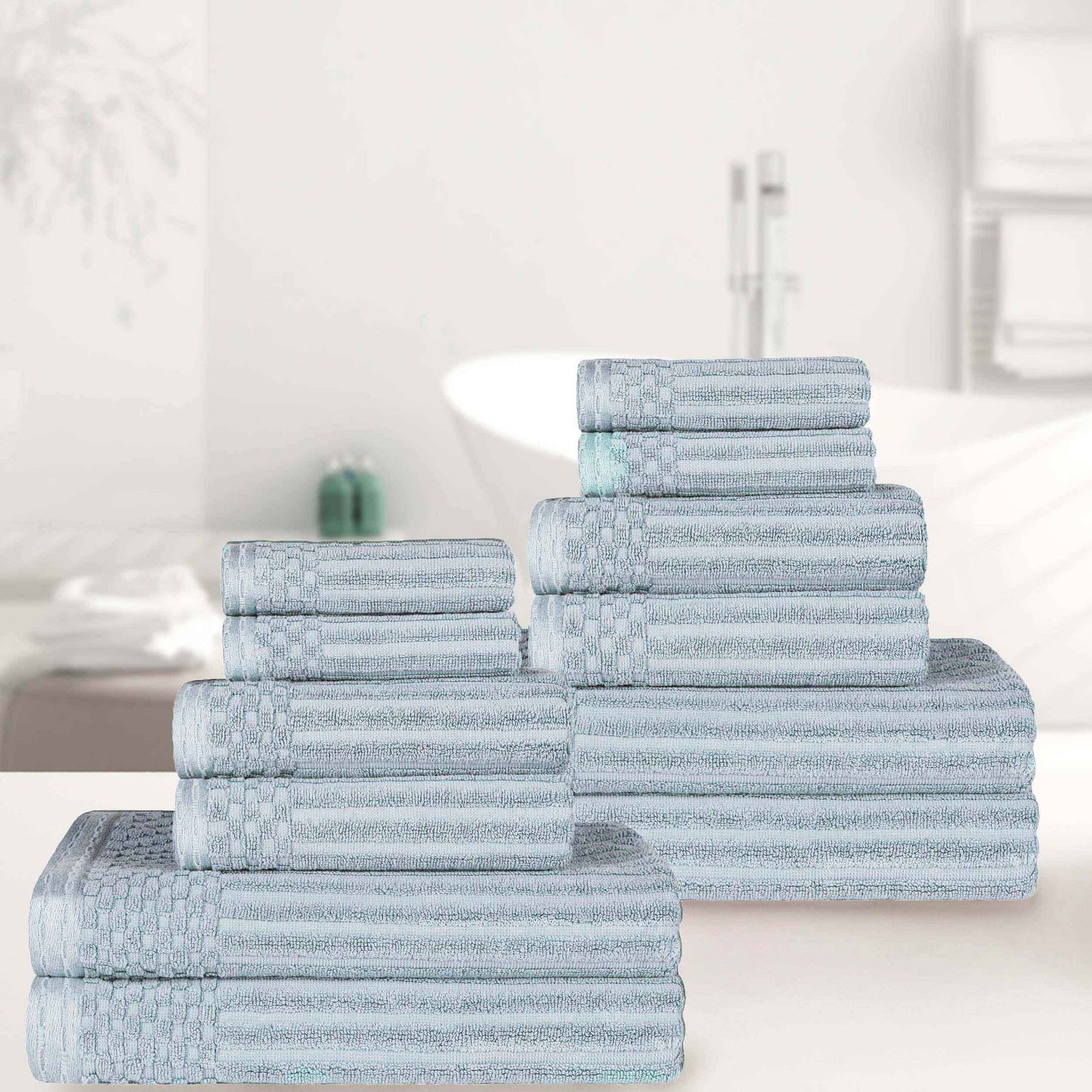 Ribbed Textured Cotton Medium Weight 12 Piece Towel Set