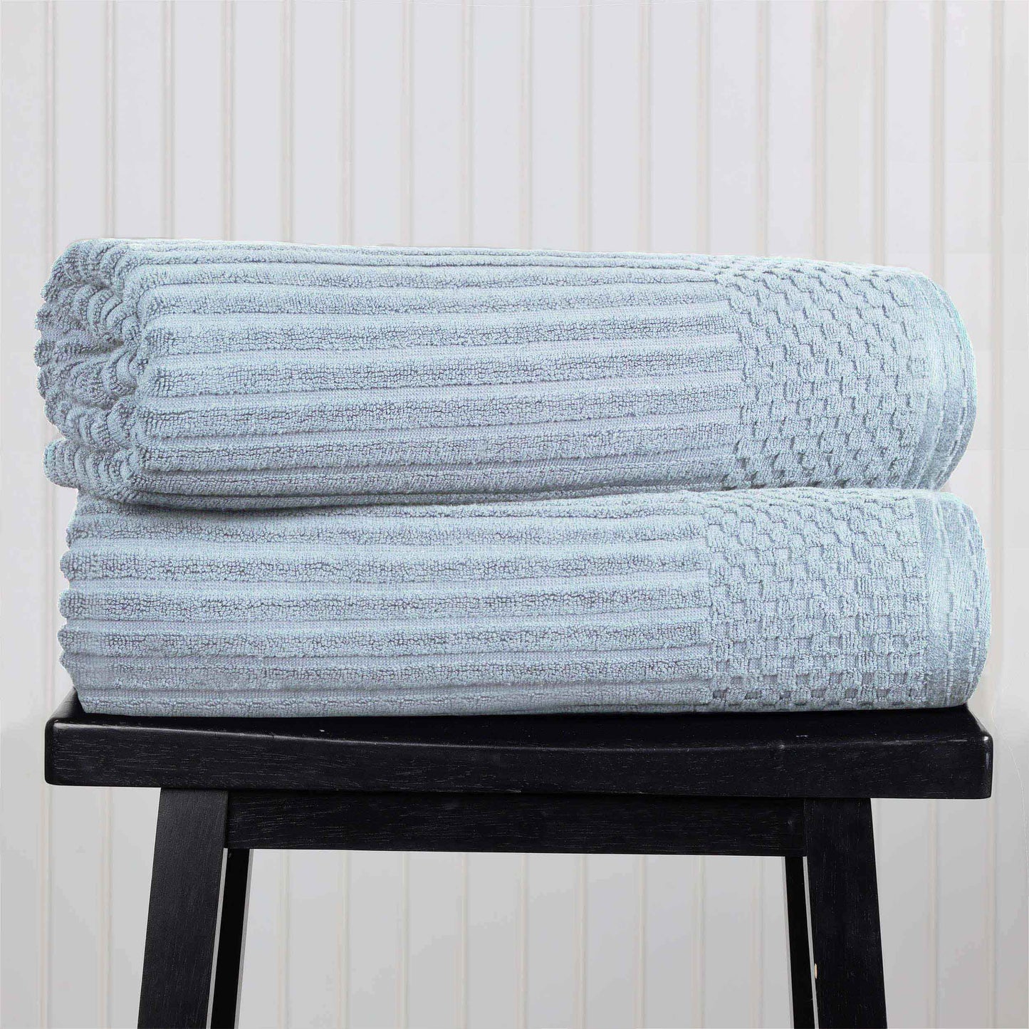 Ribbed Textured Cotton 2 Piece Bath Sheet Towel Set - SlateBlue