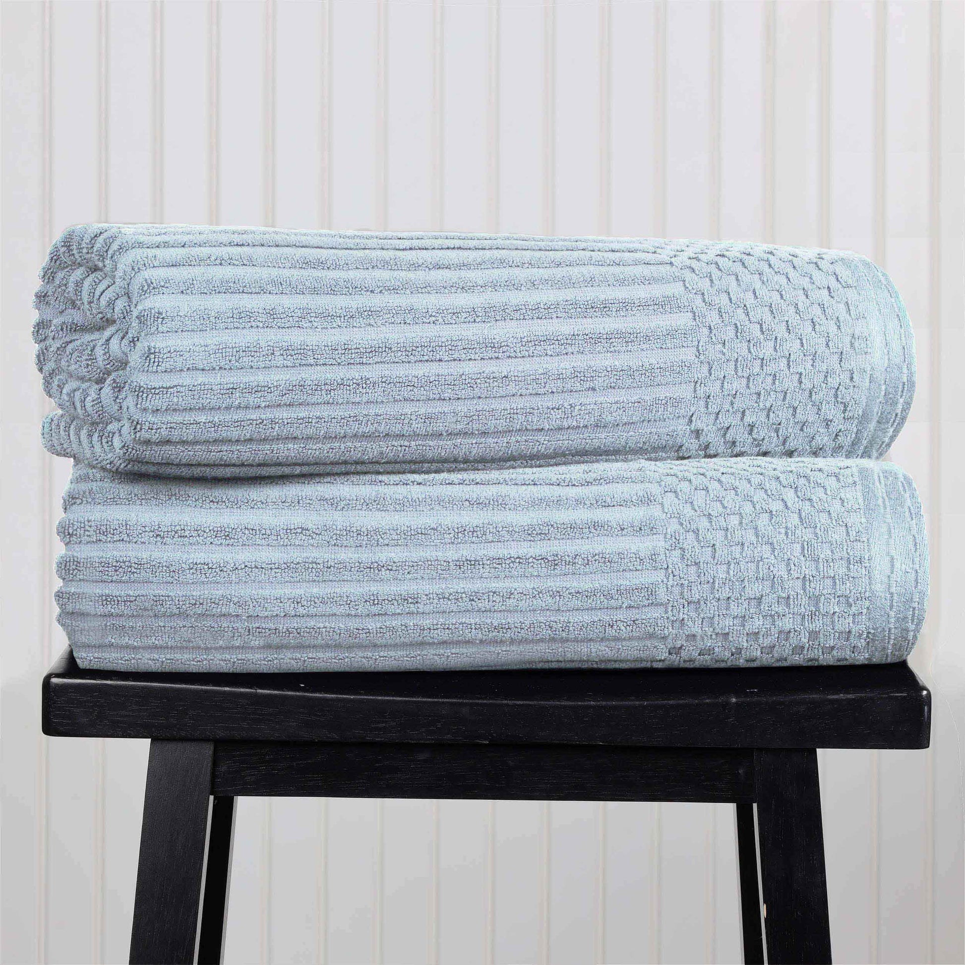 Ribbed Textured Cotton 2 Piece Bath Sheet Towel Set - SlateBlue