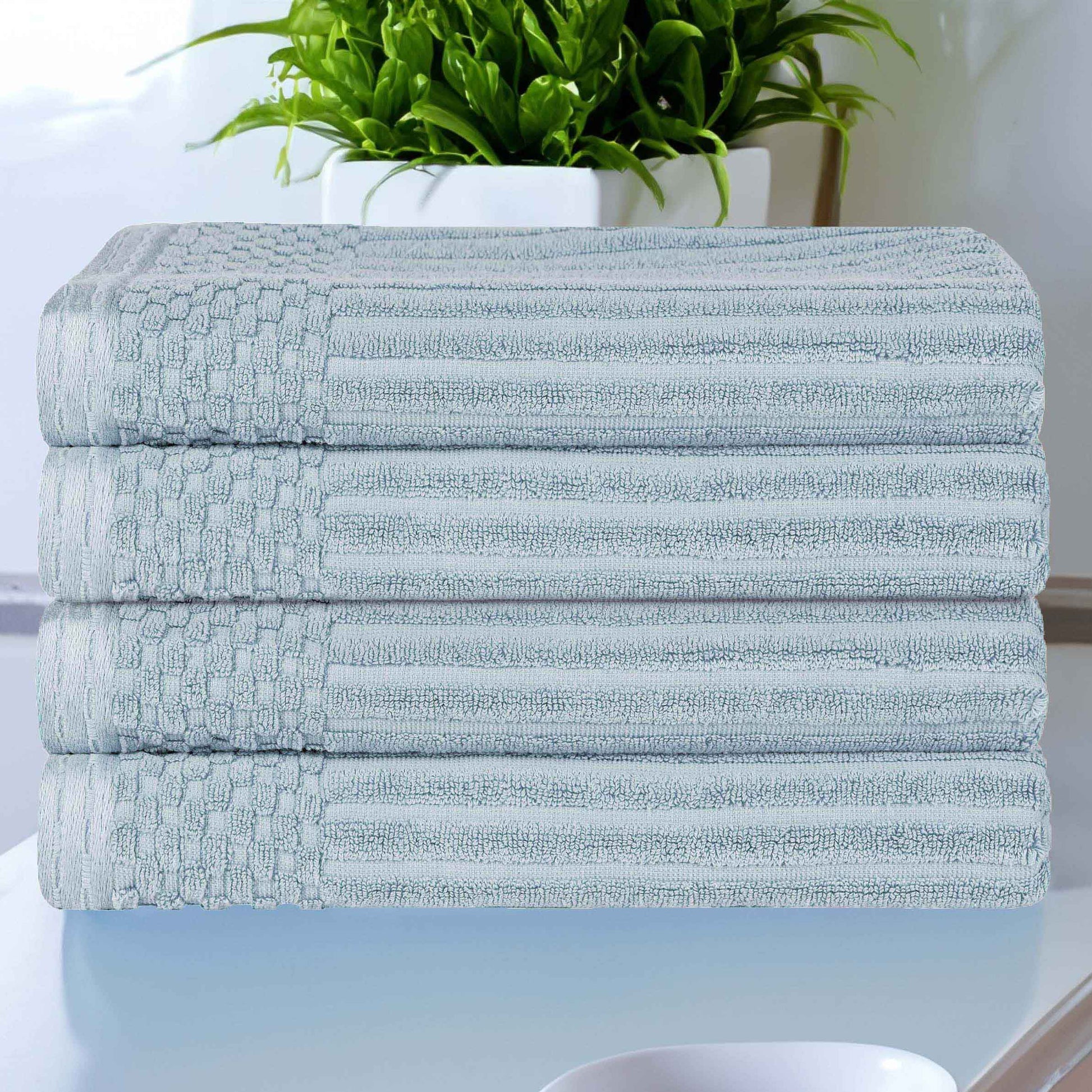 Soho Ribbed Cotton Absorbent Bath Towel Set of 4 - SlateBlue