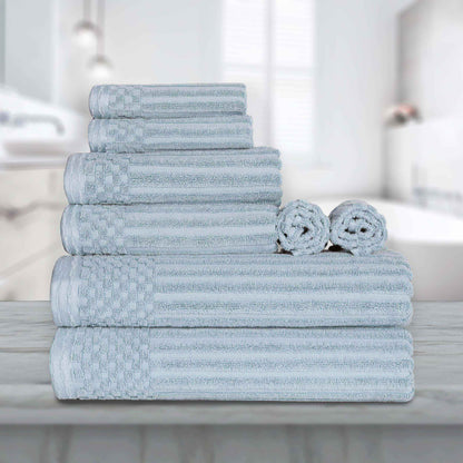 Ribbed Textured Cotton Medium Weight 8 Piece Towel Set - SlateBlue