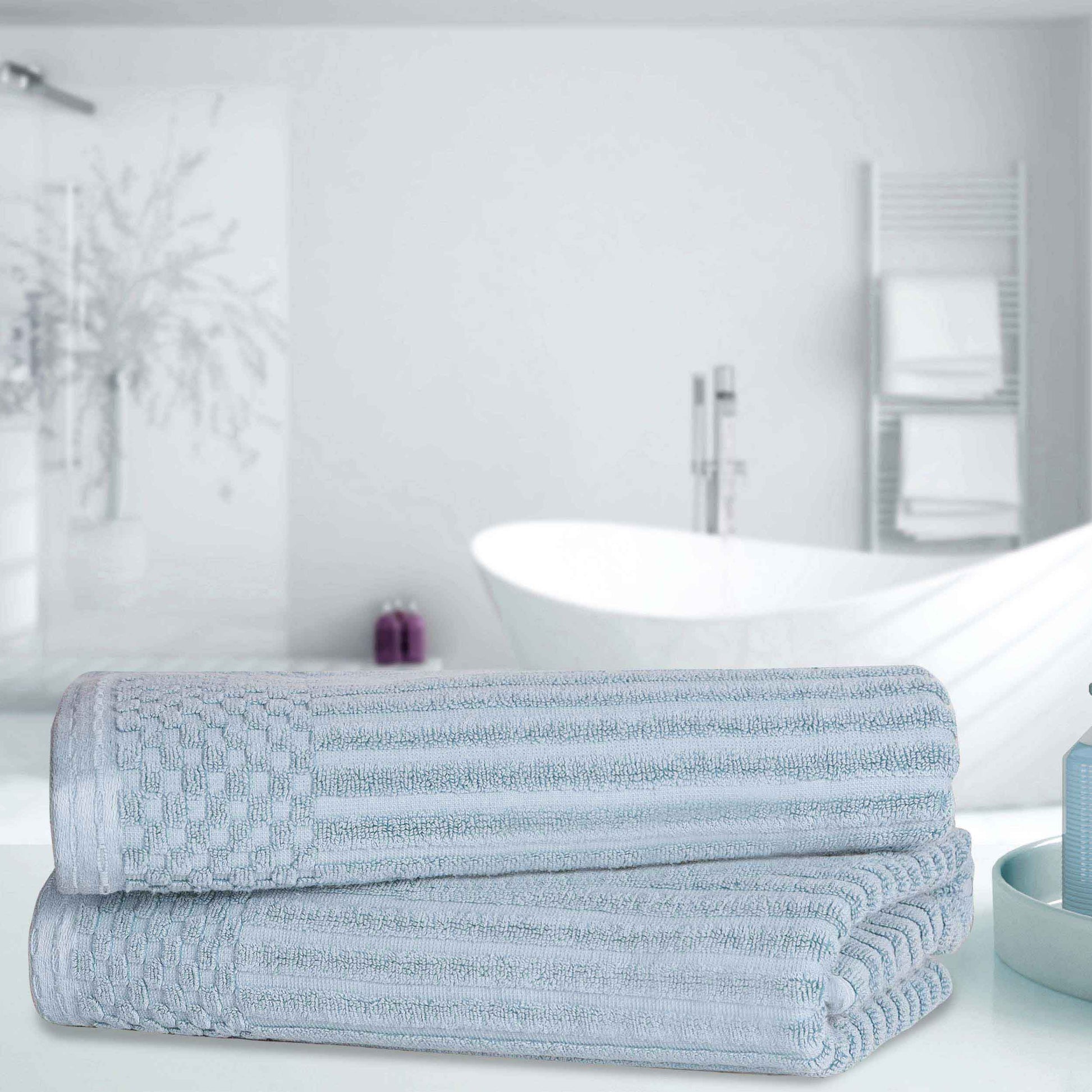 Soho Ribbed Textured Cotton Ultra-Absorbent Bath Towel Set - SlateBlue