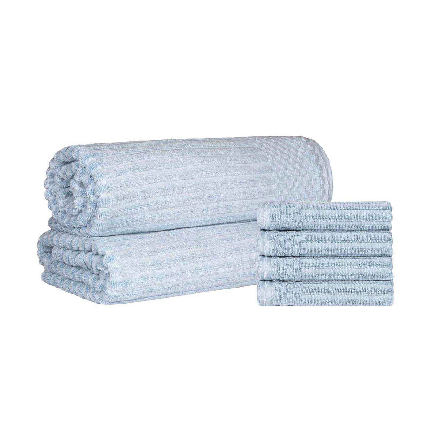 Superior Soho Ribbed Textured Cotton Ultra-Absorbent Hand Towel and Bath Sheet Set - SlateBlue