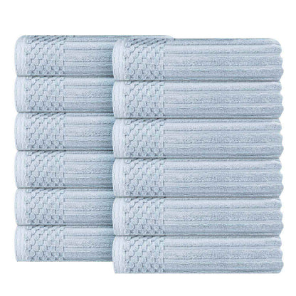 Soho Ribbed Cotton Absorbent Face Towel / Washcloth Set of 12 - SlateBlue