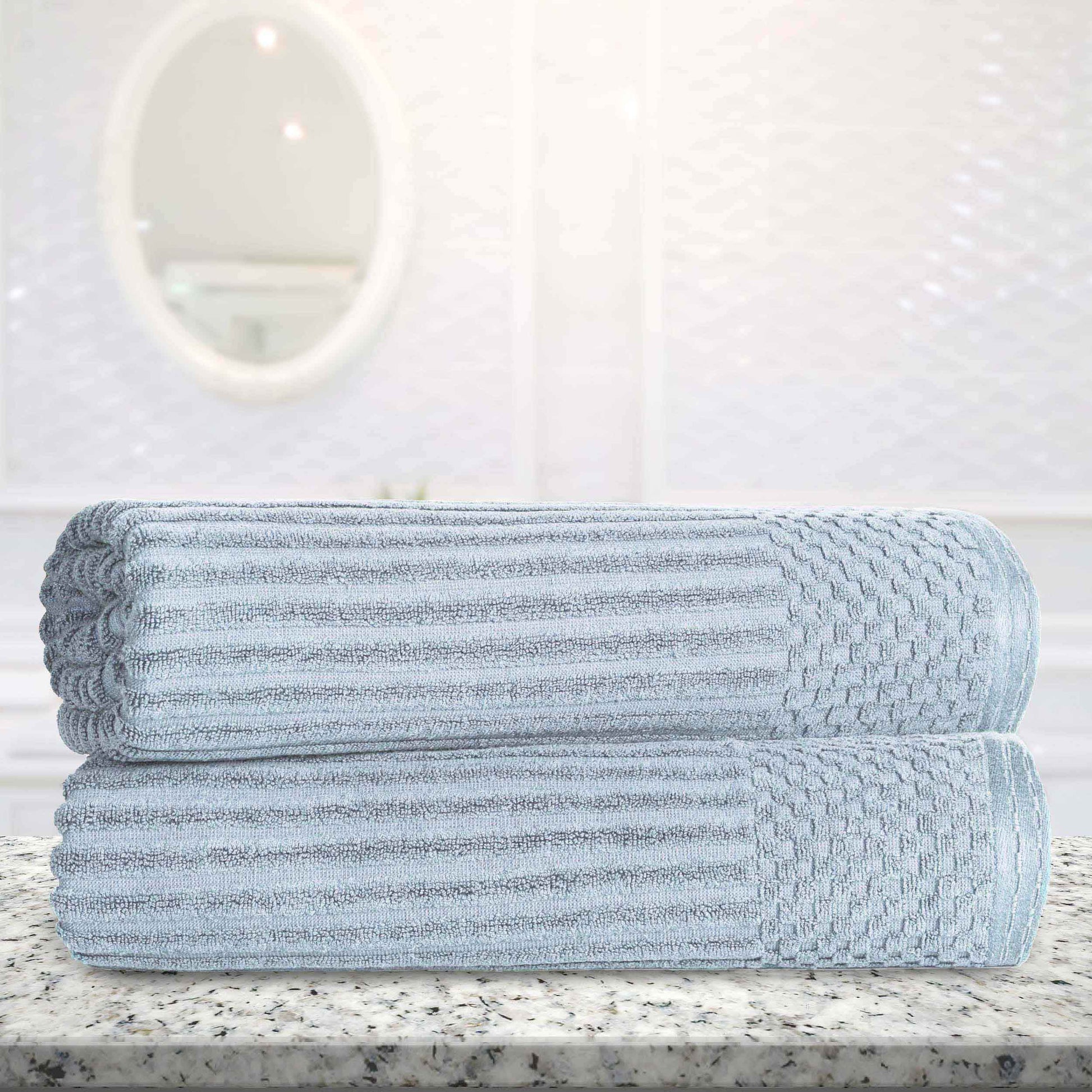 Ribbed Textured Cotton 2 Piece Bath Sheet Towel Set - SlateBlue