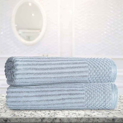 Ribbed Textured Cotton 2 Piece Bath Sheet Towel Set - SlateBlue