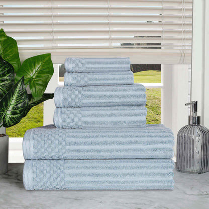 Ribbed Textured Cotton Medium Weight 6 Piece Towel Set - SlateBlue