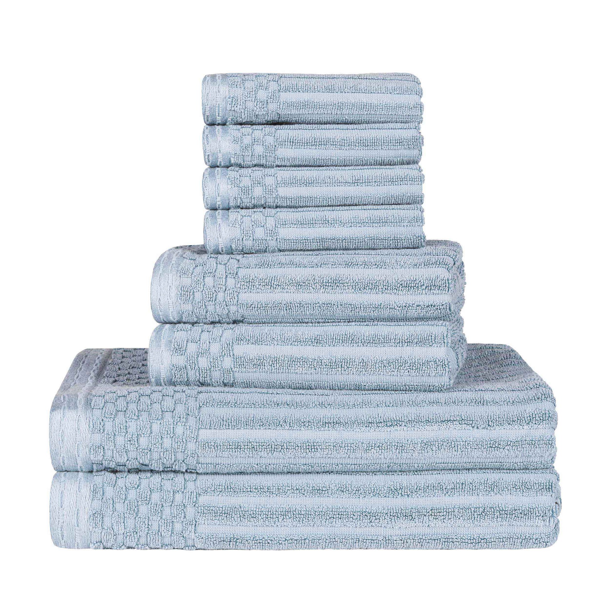 Ribbed Textured Cotton Medium Weight 8 Piece Towel Set - SlateBlue