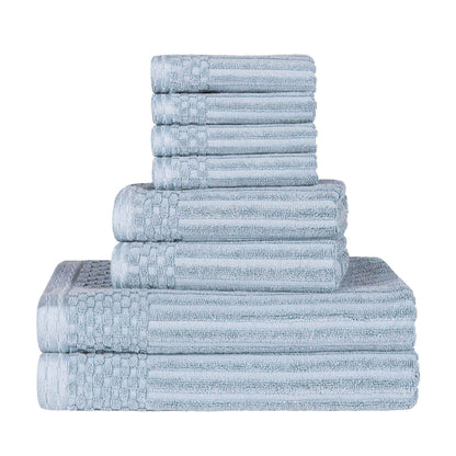 Ribbed Textured Cotton Medium Weight 8 Piece Towel Set - SlateBlue
