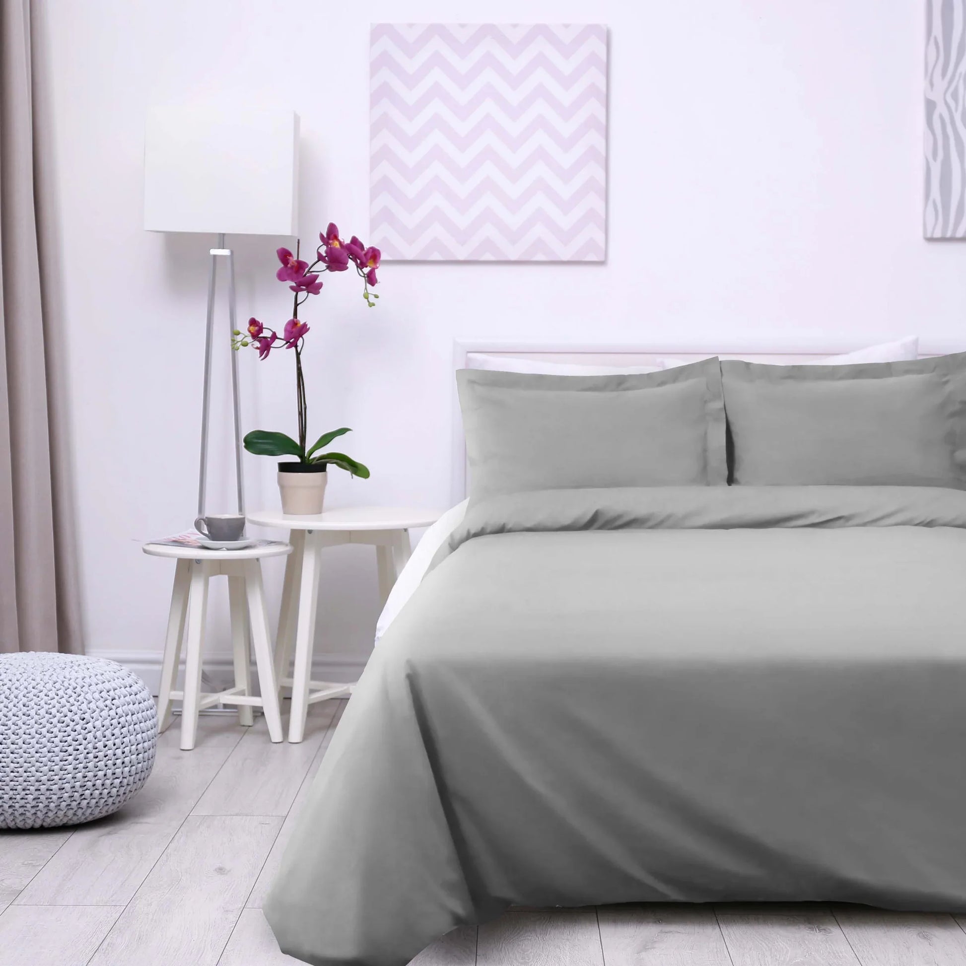 Cotton Percale Modern Traditional Duvet Cover Set - SmokedPearl