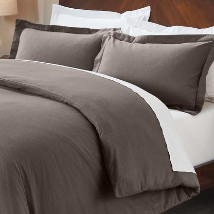 Flannel Cotton Modern Solid Fuzzy Duvet Cover Set With Pillow Shams