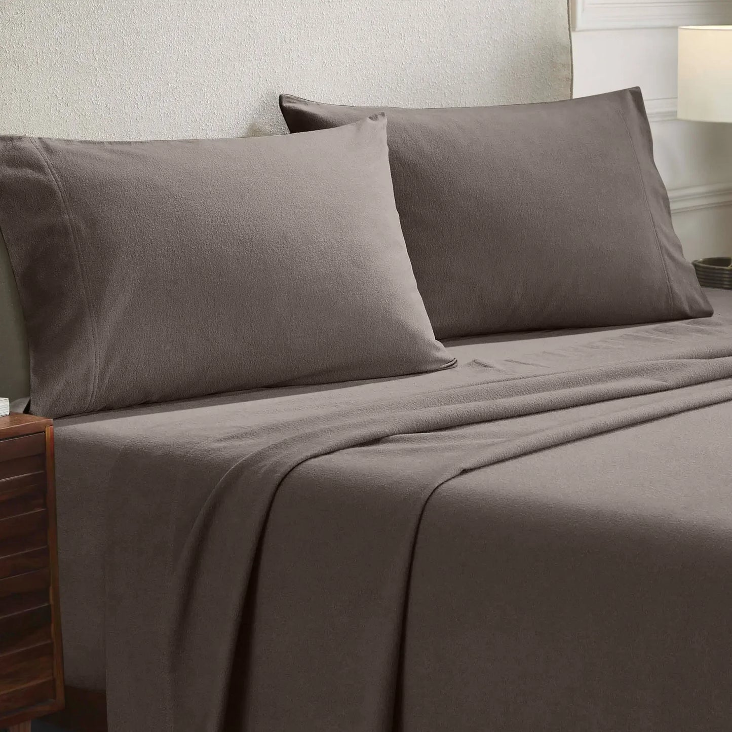 Solid Flannel Cotton Soft Fuzzy Pillowcases, Set of 2