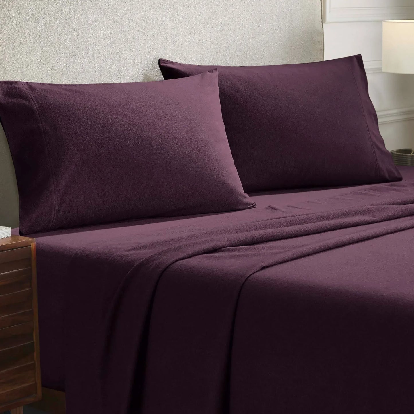 Solid Flannel Cotton Soft Fuzzy Pillowcases, Set of 2