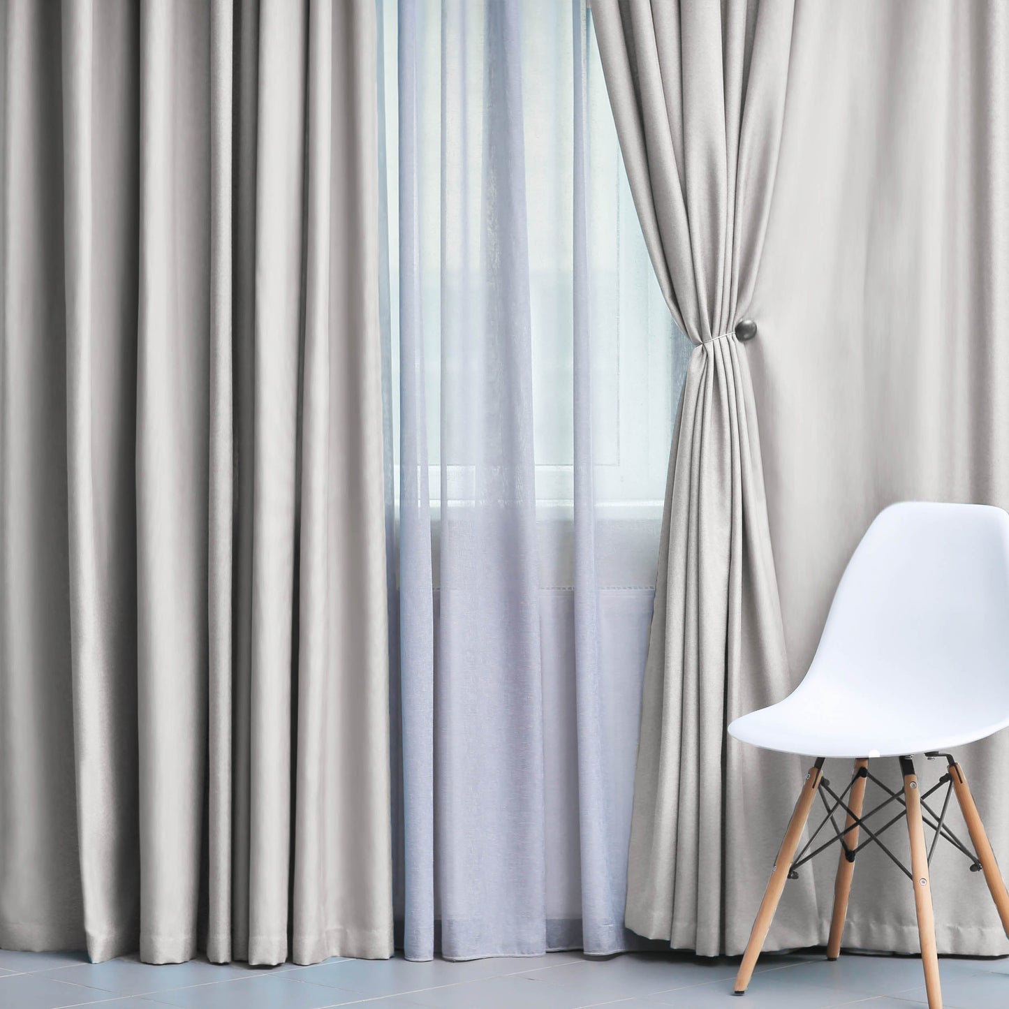 Solid Machine Washable Room Darkening Blackout Curtains, Set of 2 - Chrome