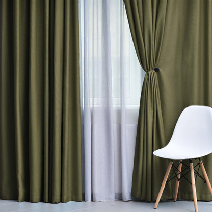 Solid Machine Washable Room Darkening Blackout Curtains, Set of 2 - OliveGreen