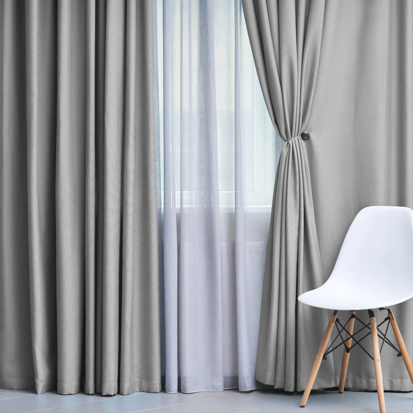 Solid Machine Washable Room Darkening Blackout Curtains, Set of 2 - Silver