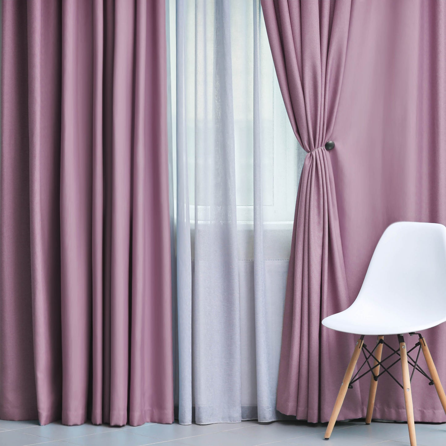 Solid Machine Washable Room Darkening Blackout Curtains, Set of 2 - Wisteria