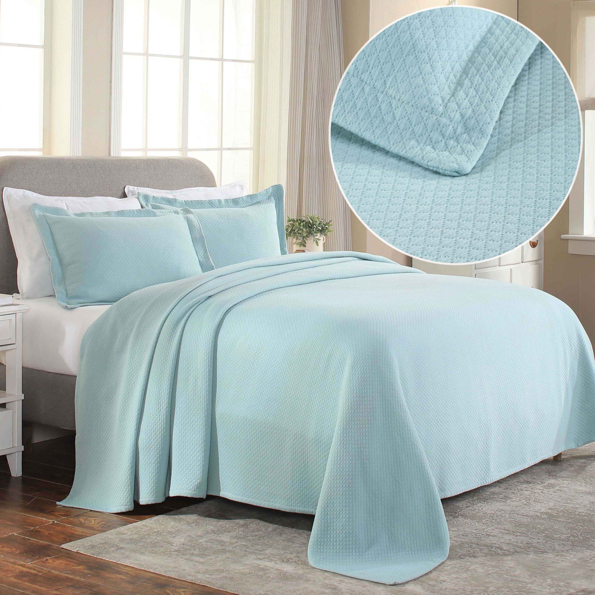 Solitaire Jacquard Matelassé Cotton Diamond Solitaire Bedspread Set - Aqua