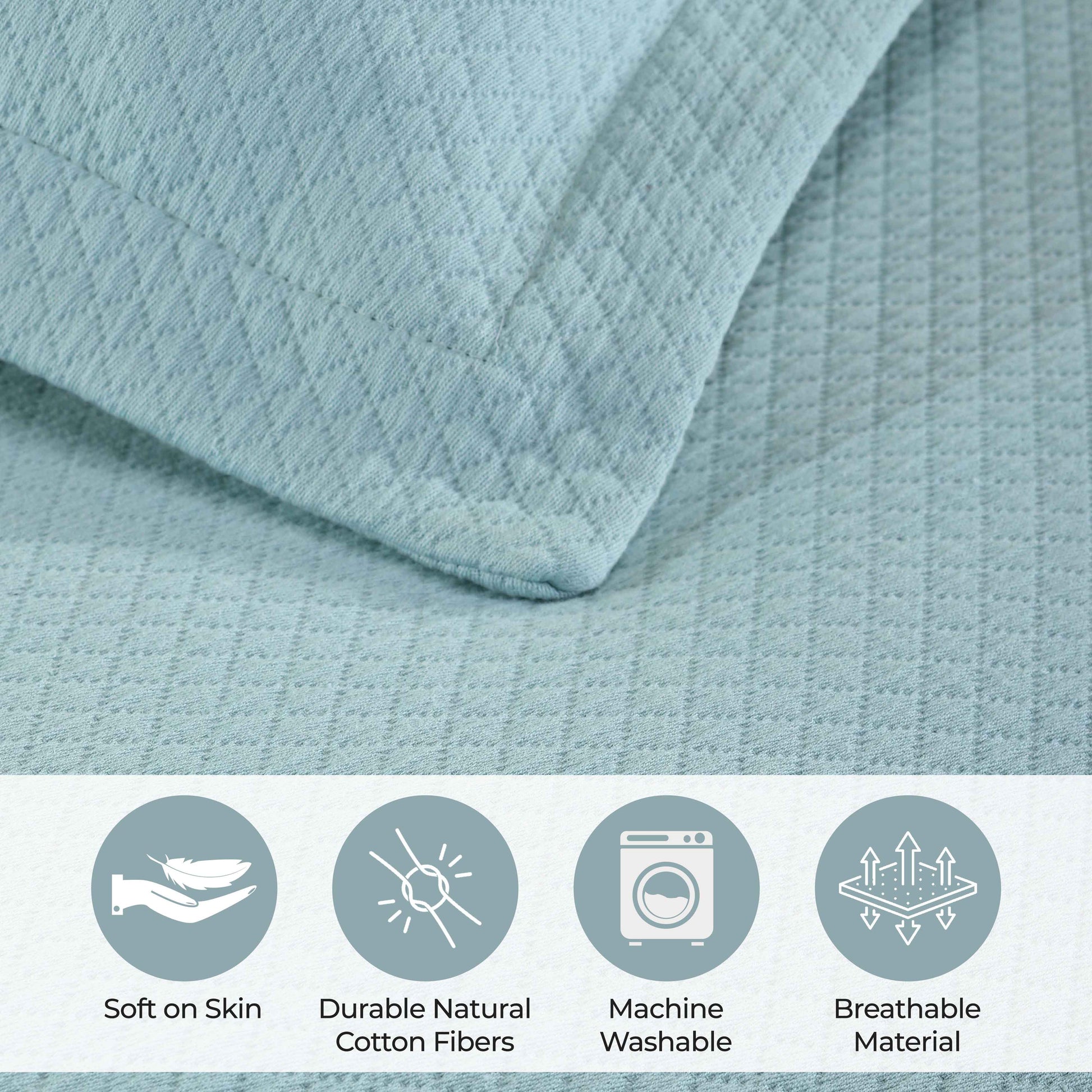 Solitaire Jacquard Matelassé Cotton Diamond Solitaire Bedspread Set - Aqua