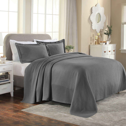 Solitaire Jacquard Matelassé Cotton Diamond Solitaire Bedspread Set - Grey