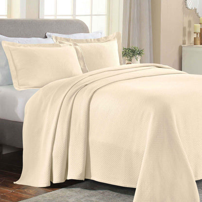 Solitaire Jacquard Matelassé Cotton Diamond Solitaire Bedspread Set - Ivory