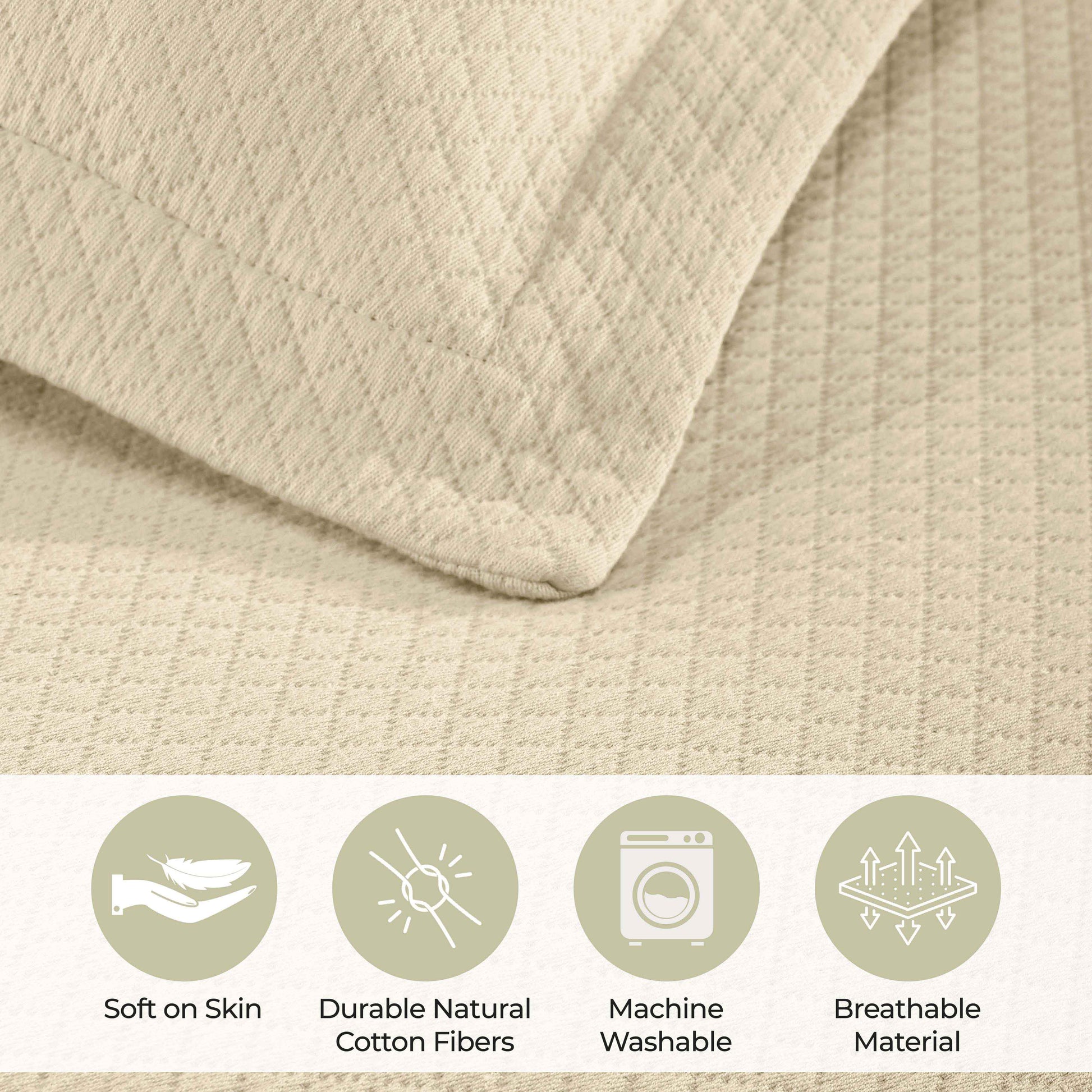 Solitaire Jacquard Matelassé Cotton Diamond Solitaire Bedspread Set - Ivory