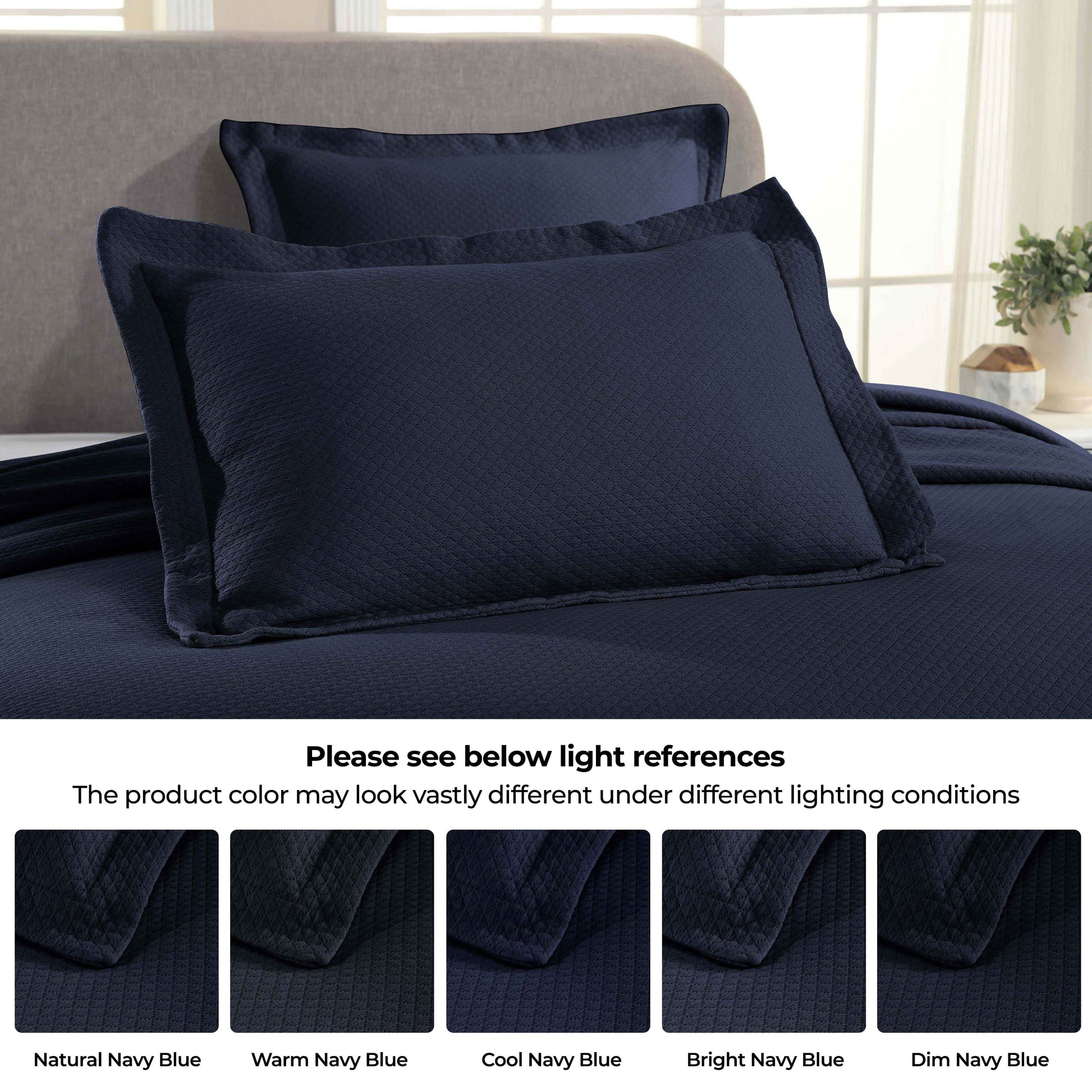 Solitaire Jacquard Matelassé Cotton Diamond Solitaire Bedspread Set - Navy Blue