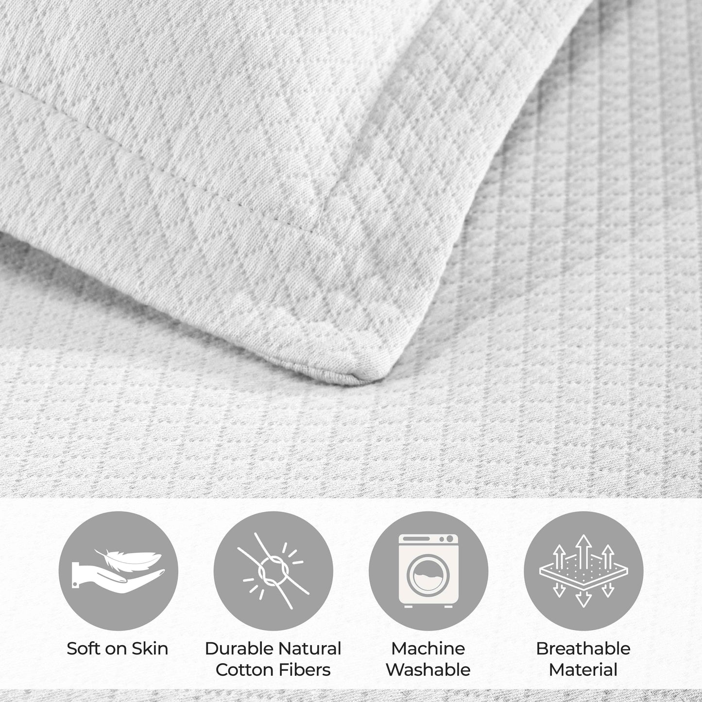 Solitaire Jacquard Matelassé Cotton Diamond Solitaire Bedspread Set - White