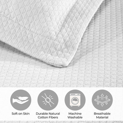 Solitaire Jacquard Matelassé Cotton Diamond Solitaire Bedspread Set - White