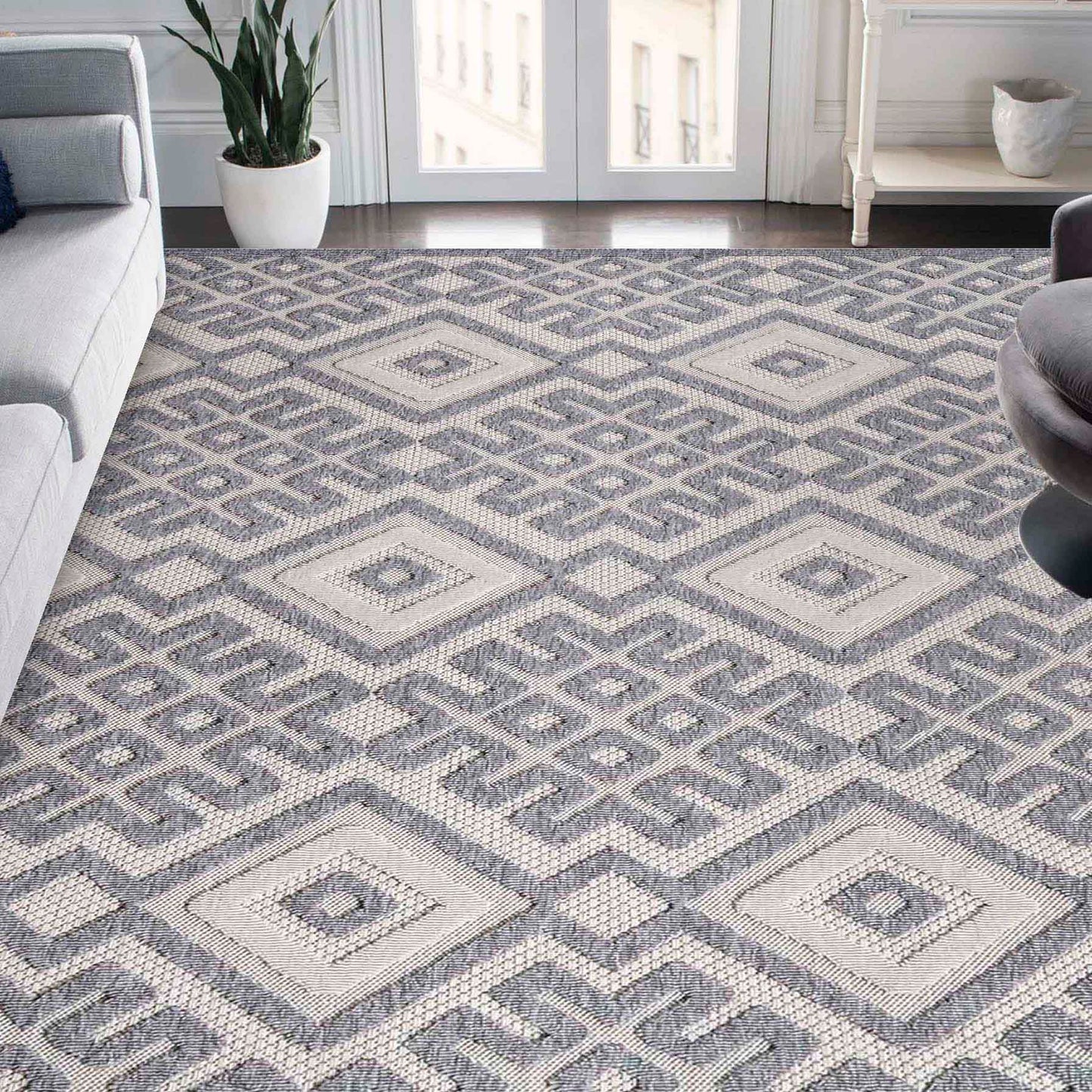Sterling Modern Geometric Diamonds Indoor/Outdoor Area Rug - Cream
