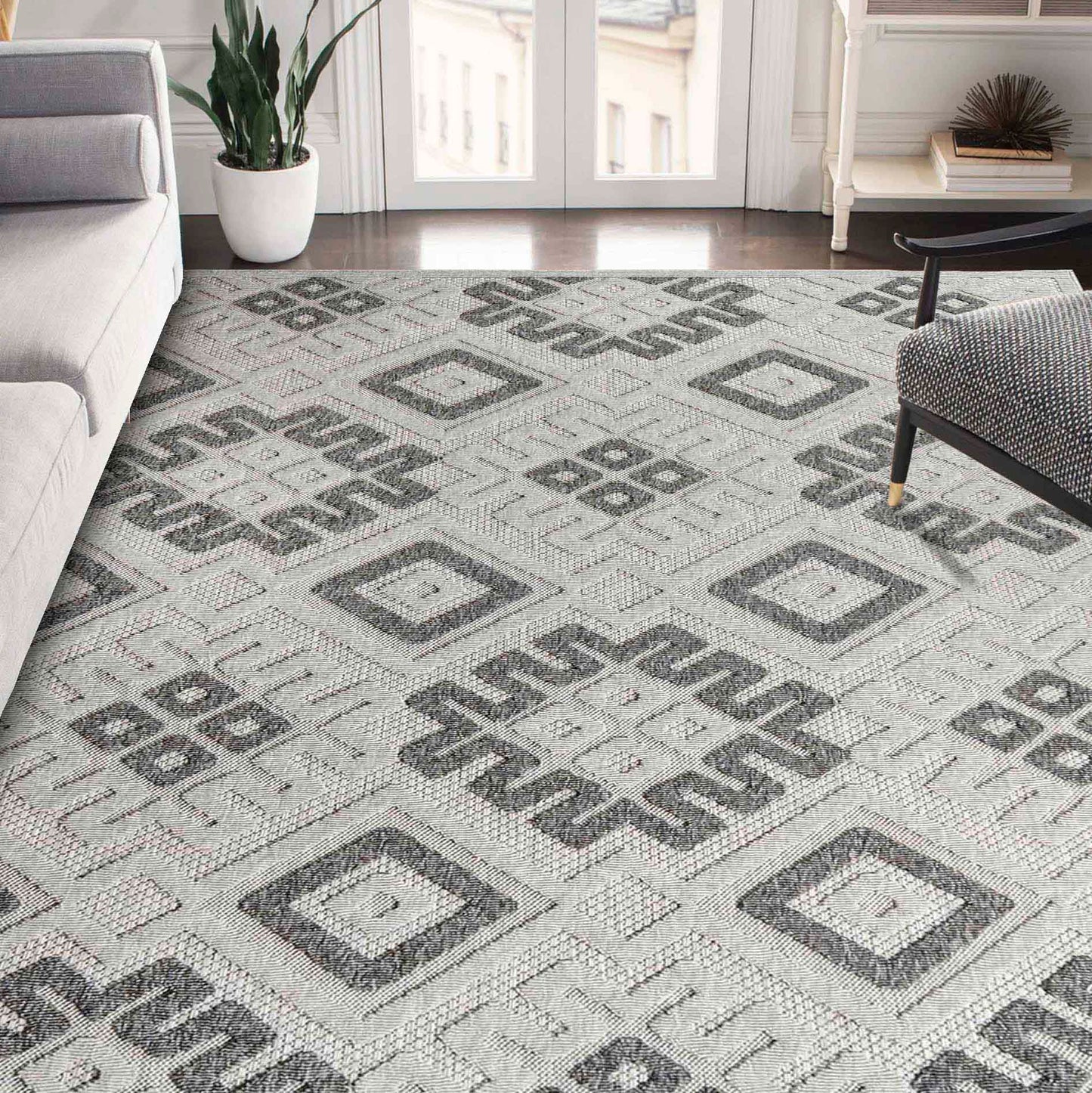 Sterling Modern Geometric Diamonds Indoor/Outdoor Area Rug - Slate