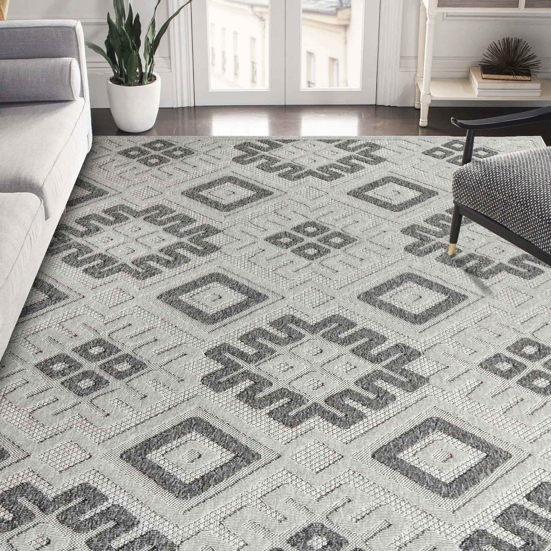 Sterling Modern Geometric Diamonds Indoor/Outdoor Area Rug - Slate