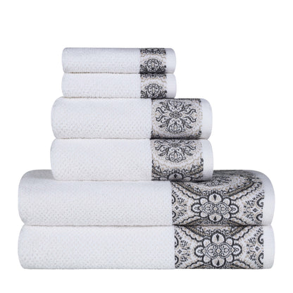 Medallion Cotton Jacquard Textured 6 Piece Assorted Towel Set - Stone