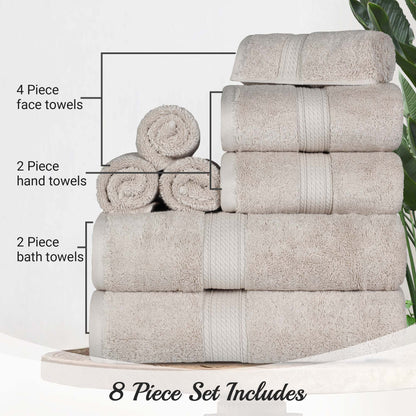 Madison Egyptian Cotton Pile Plush Heavyweight 8 Piece Towel Set