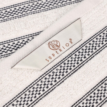 Brea Zero Twist Cotton Ribbed Geometric Border Bath Sheet Set of 2