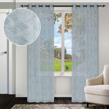 Embroidered Argyle Sheer 2-Piece Grommet Curtain Panel Set - StoneBlue