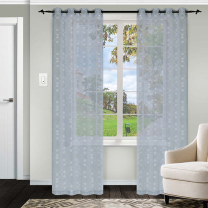 Embroidered Argyle Sheer 2-Piece Grommet Curtain Panel Set - StoneBlue